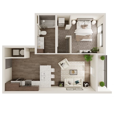 One Bed / One Bath 601 SF Floor Plan at The Westline at Flanagan Lake in Omaha, NE